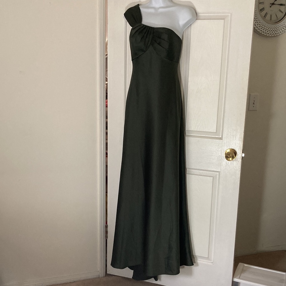 Calvin Klein Dark Green One-shoulder Formal Dress Gown Sz 8 worn 1x